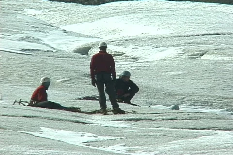 Exploring a Glacier Stock Footage