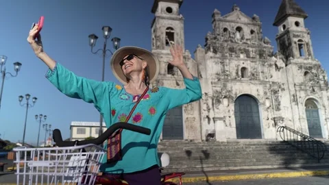 Exploring Granadas Iglesia De Guadalupe on a Bicycle Adventure Stock-Footage 305758589