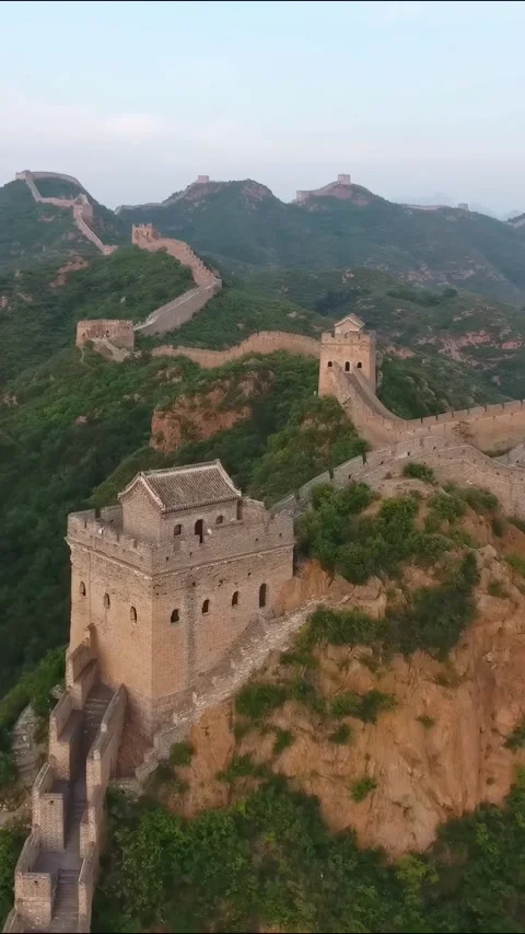 Exploring the Great Wall of China from above with a drone Stock Footage 335075113