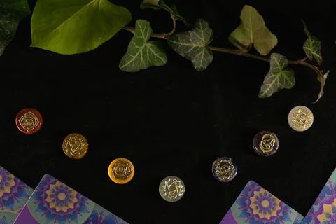 Exploring the harmony of chakras through esoteric symbols and nature Stock Photos
