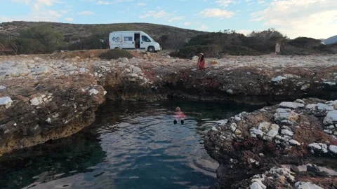 Exploring the Hidden Coves of Paros Island, Greece during a Relaxing Summer Stock Footage 337358907