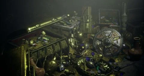 Exploring a hidden treasure trove filled with ancient relics and artifacts Illustrazione stock