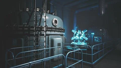 Exploring a high tech futuristic laboratory with glowing bioreactors at night Stock Illustration