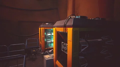 Exploring a high tech lab with glowing machinery and advanced tools Stock Footage 304461515