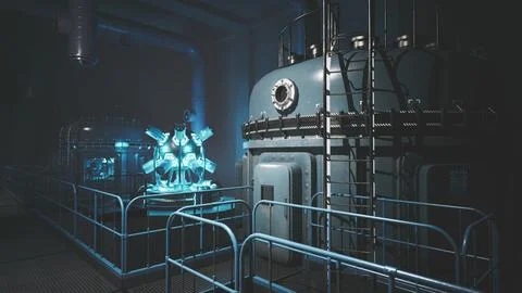 Exploring a high tech lab with glowing machinery and advanced tools Stock Illustration