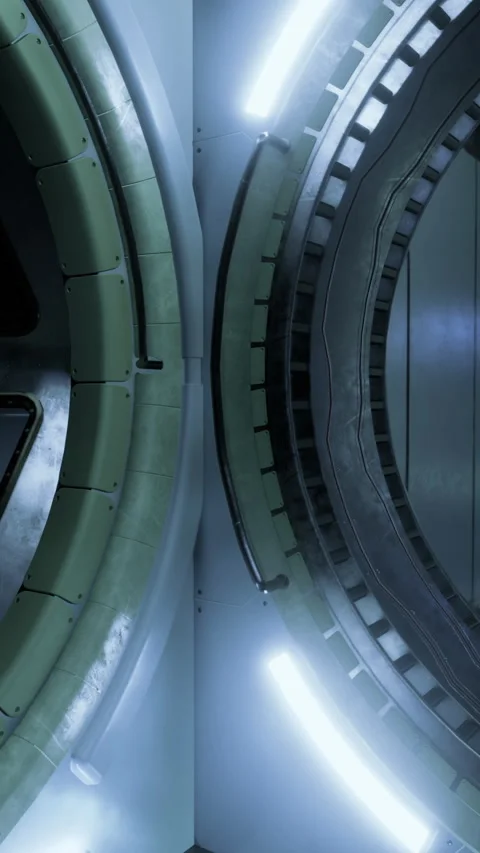 Exploring a high tech space station corridor with illuminated interiors Stock Footage 317960762