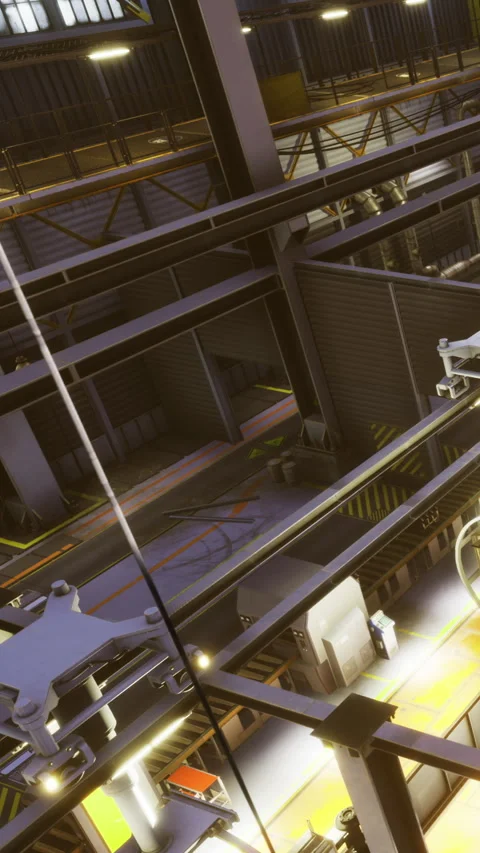 Exploring a high tech warehouse with advanced machinery and sleek design Stock Footage 335234192