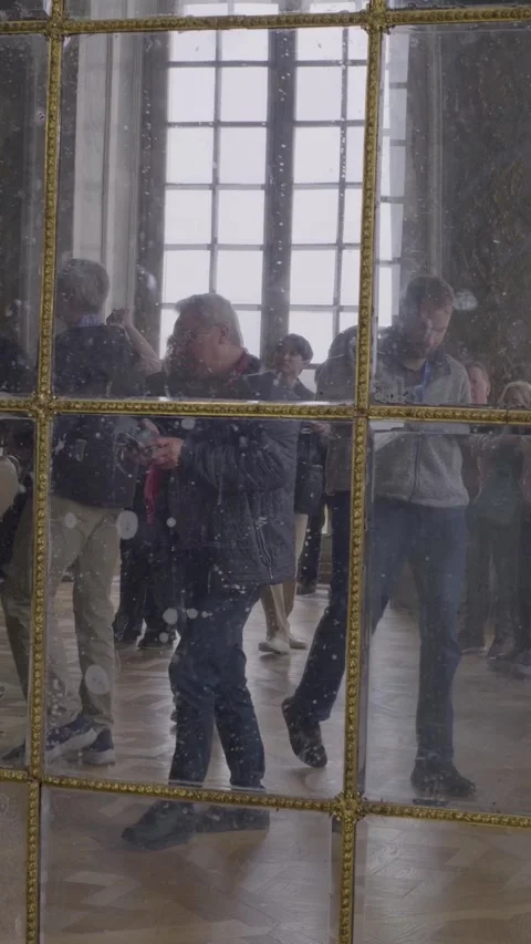 Exploring the Historic Mirrors of Versailles with Captivated Visitors Stock Footage 320426209
