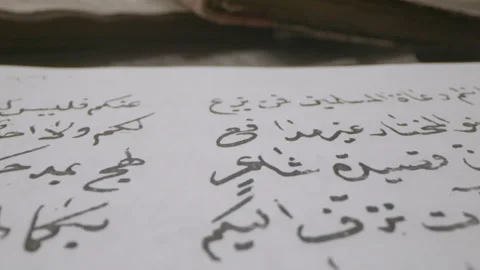 Exploring historical Arabic manuscripts in an old library setting 스톡 동영상 319058445