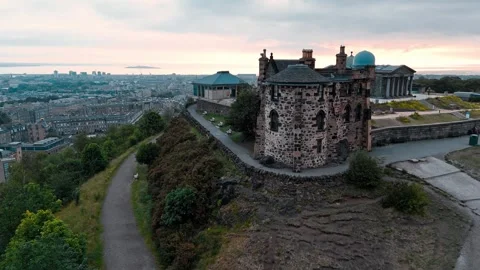 Exploring historical architecture in Edinburgh during a summer evening Stock Footage 313999294