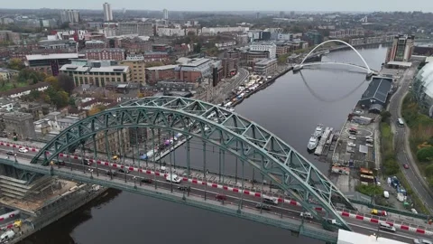 Exploring the iconic architecture of Newcastle upon Tyne from above Stock Footage 296010495