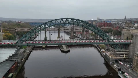 Exploring the Iconic Newcastle Tyne Bridge in Autumn Stock Footage 296010608