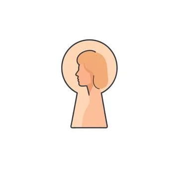 Exploring Inner Vision and Self Discovery: Woman's Silhouette Within a Keyh.. Stock Illustration