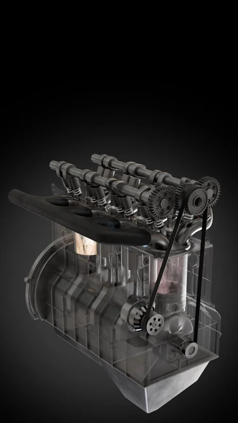 Exploring the inner workings of a four-cylinder engine with transparent design Stock Footage 321956489