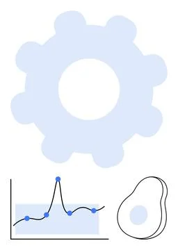 Exploring Innovation Gear Symbol, Data Graph, and Creative Design Shapes in.. Illustrazione stock
