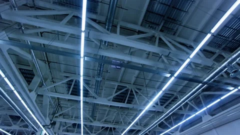 Exploring innovative architecture with industrial ceiling design in modern space Stock Footage 310494203