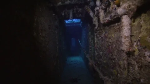 Exploring inside the USS Spiegel Grove wreck Stock Footage 80433311