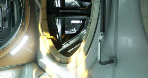Exploring the interior corridors of the international space station Stock Footage 318074202