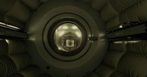 Exploring the interior design of a futuristic space station module Ilustración de archivo