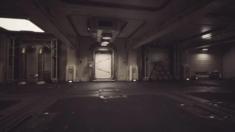 Exploring the interior of a futuristic space station with essential equipment Stock Footage 304464353