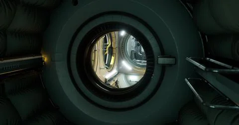 Exploring the interior of a futuristic spacecraft in low Earth orbit Stock Illustration