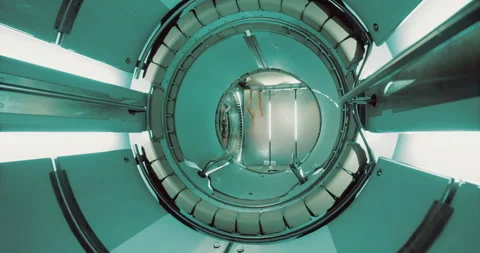 Exploring the interior of the International Space Station module in detail Stock Footage 309471637