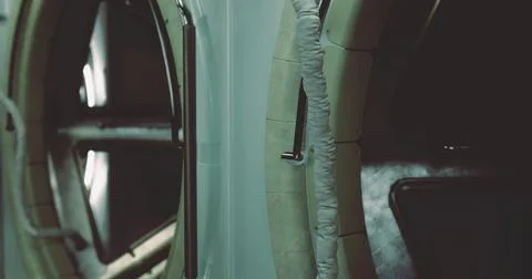 Exploring the interior of a modern laundry facility at night Illustrazione stock