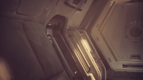 Exploring the interior of a space station with advanced technology and design Stock Footage 327194964