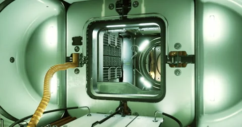 Exploring the interior of a spacecraft module during a mission aboard the ISS Stock Footage 306156662