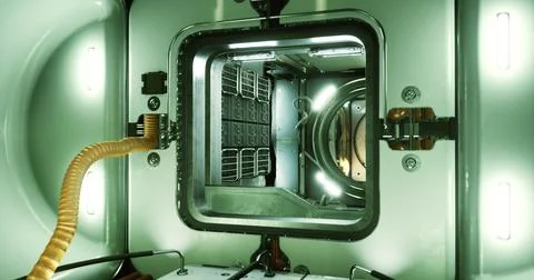 Exploring the interior of a spacecraft module during a mission aboard the ISS Stock Illustration