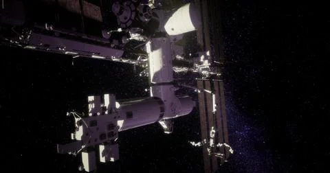 Exploring the International Space Station orbiting Earth at night Stock Illustration