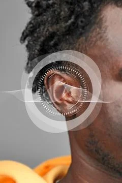 Exploring the intricacies of sound perception through a close-up of an ear with Stock Photos