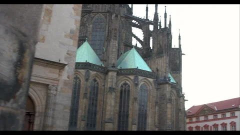 Exploring the intricate architecture of St. Vitus Cathedral in Prague from a Stock Footage 283795368