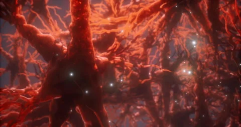 Exploring the intricate connections within a vibrant neural network landscape Stock Footage 320525992