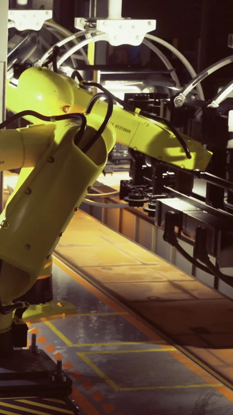 Exploring the intricate dance of robotic arms in a modern production facility Stock Footage 331832586