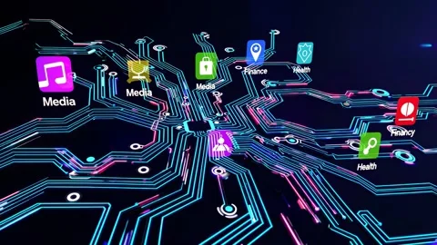 Exploring the intricate design of digital circuits and technology-driven graphic Stock Footage 297470182