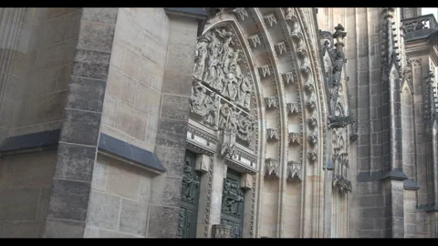 Exploring the intricate Gothic architecture at St. Vitus Cathedral in Prague Stock Footage 283794971