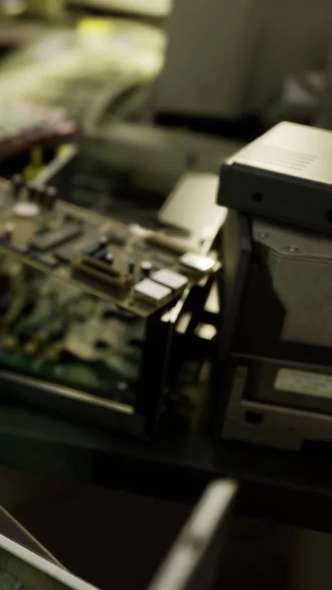 Exploring the intricate world of electronics in a busy workshop space Stock Footage 334244086