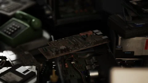 Exploring the Intricate World of Old Circuit Boards and Vintage Technology Stock Footage 348158523