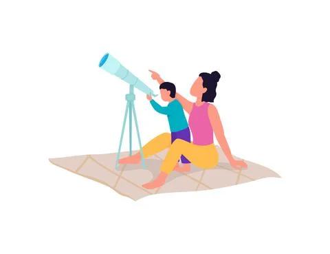 Exploring with kids flat color vector faceless character Stock Illustration