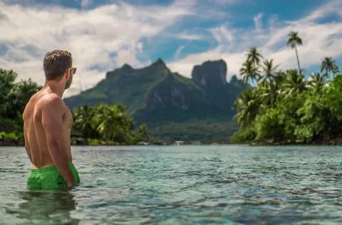 Exploring the lagoon of Bora Bora Stock Photos