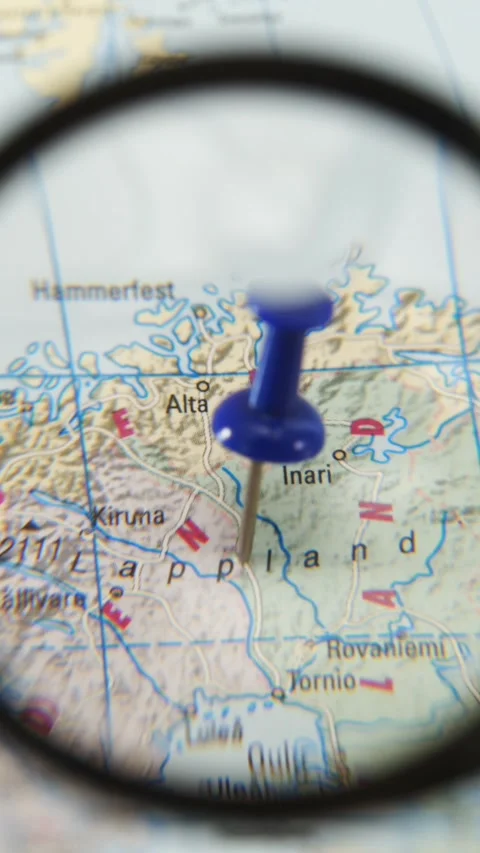 Exploring  Lappland on a real paper map Stock Footage 340078857