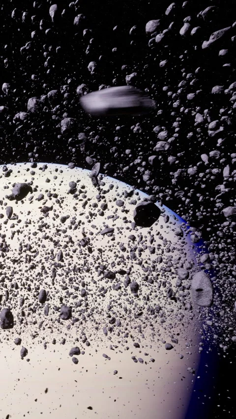 Exploring a large celestial body surrounded by scattered asteroids in space Vídeos de archivo 341053050