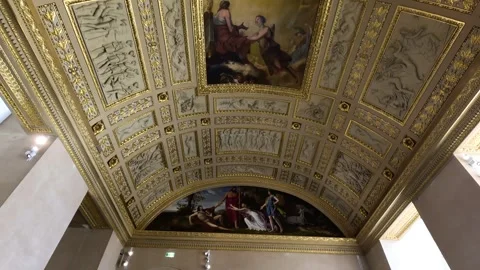 Exploring Louvre Museum's Ornate Hallway Stock Footage 292965768