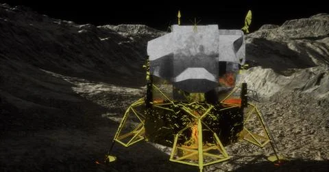 Exploring the lunar surface with a futuristic lander under the moonlight Stock Illustration