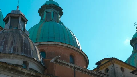 Exploring the majestic architecture of cathedral: domes and clock tower Stock Footage 344313515