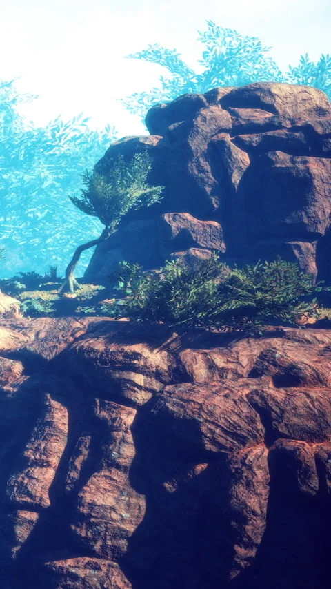 Exploring the majestic rock formations under the bright blue sky Stock Footage 334243815