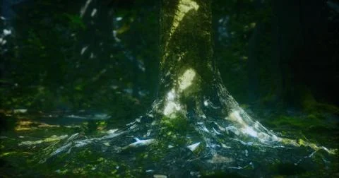 Exploring the majestic roots of an ancient tree in a tranquil forest 스톡 일러스트