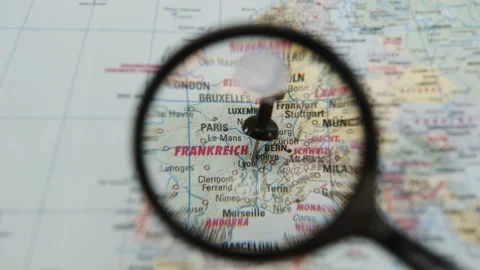 Exploring a map of Europe with a focus on key cities and locations Stock Footage 343288416