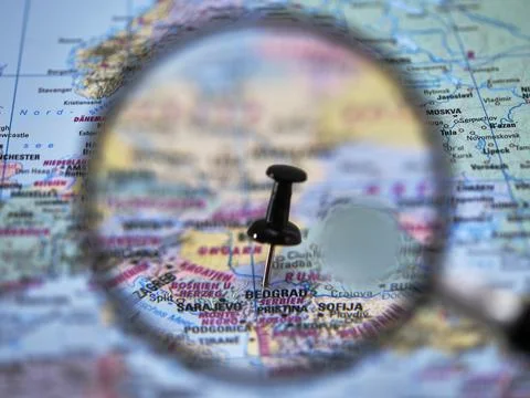 Exploring the map with a focus on Belgrade and surrounding areas Stock Photos